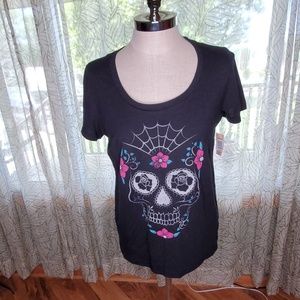 TORRID Shirt Sugar SKULL Women Size 00 Black Top